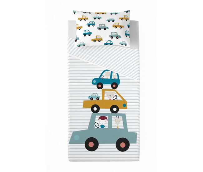 Juego de sábanas coches a cama 90