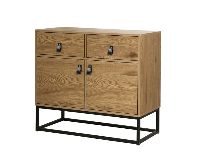 Cómoda industrial 2 puertas 2 cajones acabado madera y metal negro - 90 x 79 cm