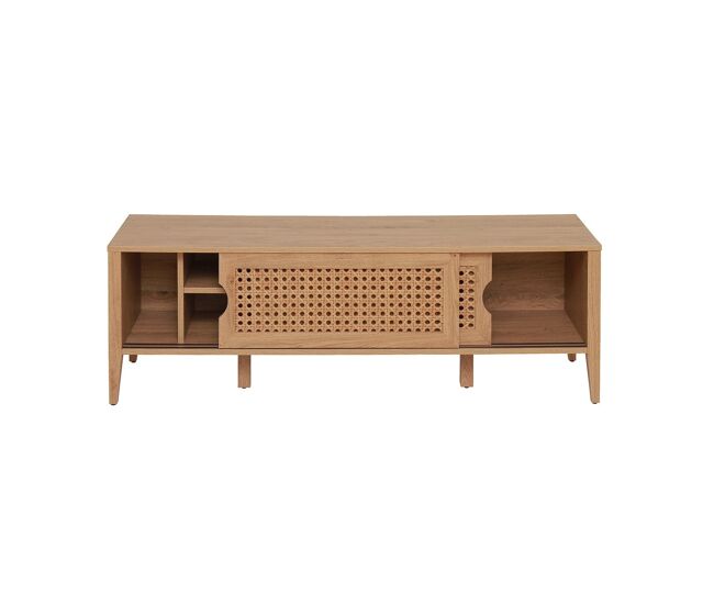 Mueble de TV con 2 puertas correderas acabado ratán