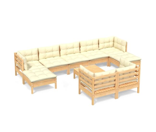 Muebles de jardín 10 pzas y cojines madera maciza de pino crema vidaxl