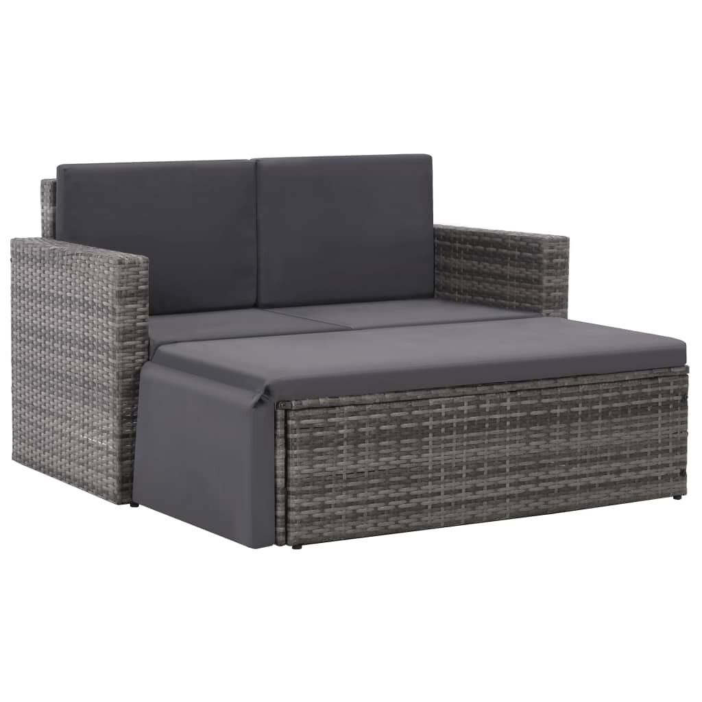Set de muebles de jardín 2 pzas y cojines ratán sintético gris vidaxl