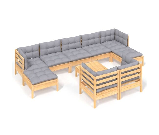 Juego de muebles de jardín 10 pzas y cojines madera maciza pino vidaxl