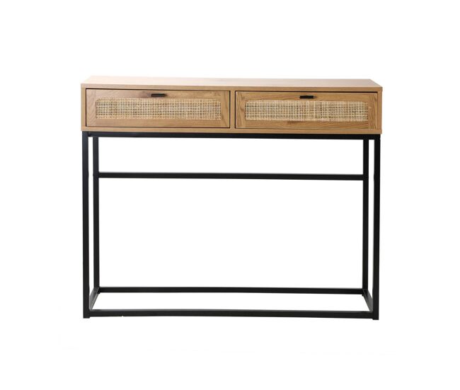 Consola 2 cajones con rejilla de ratán - l 100 cm