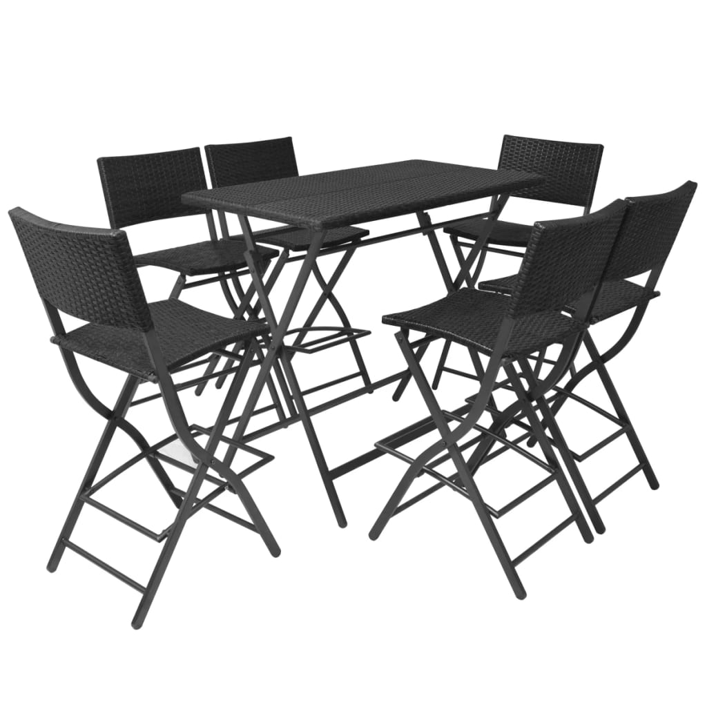 Set comedor de jardín plegable 7 pzas poli ratán y acero negro vidaxl