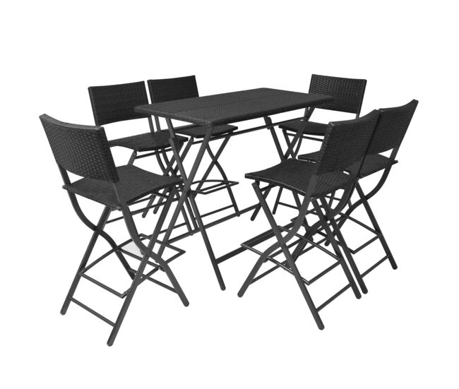 Set comedor de jardín plegable 7 pzas poli ratán y acero negro vidaxl