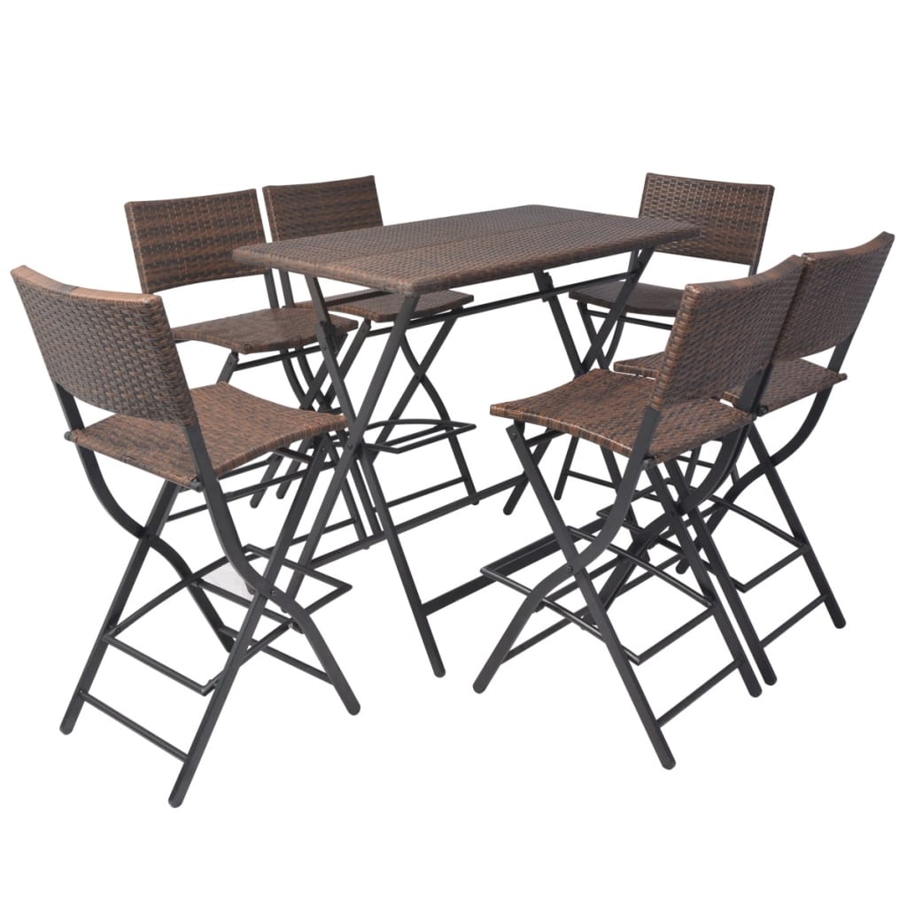 Set comedor de jardín plegable 7 pzas poli ratán y acero marrón vidaxl