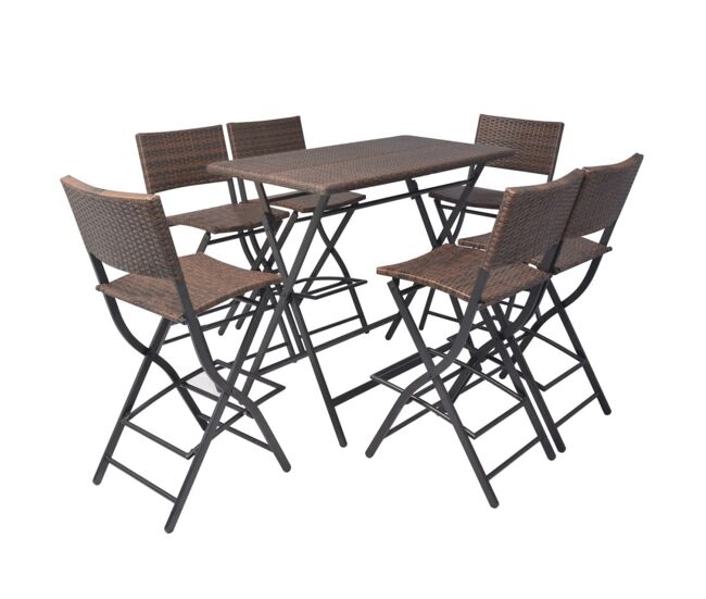 Set comedor de jardín plegable 7 pzas poli ratán y acero marrón vidaxl