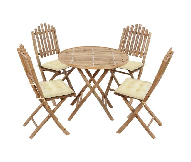 Juego de comedor de jardín plegable con cojines 5 piezas bambú vidaxl