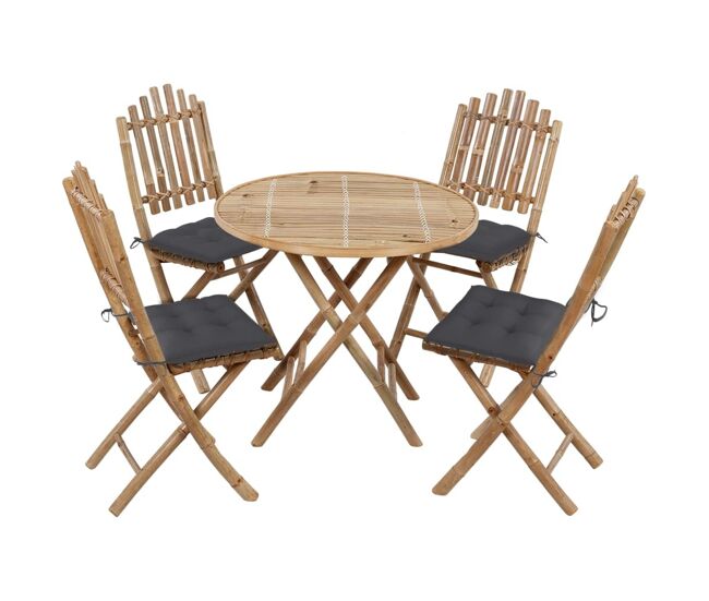 Juego de comedor de jardín plegable con cojines 5 piezas bambú vidaxl