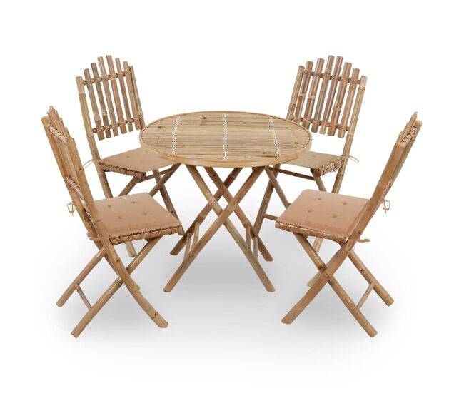 Juego de comedor de jardín plegable 5 piezas bambú con cojines vidaxl