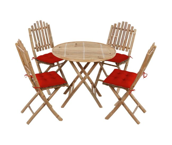 Juego de comedor de jardín plegable con cojines 5 piezas bambú vidaxl