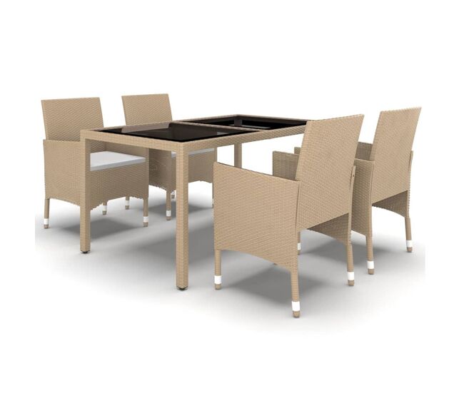 Set de comedor de jardín 5 pzas ratán sintético vidrio beige vidaxl