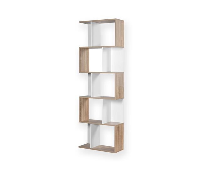 Librería múltiples estantes alt. 180cm - acabado madera y blanco