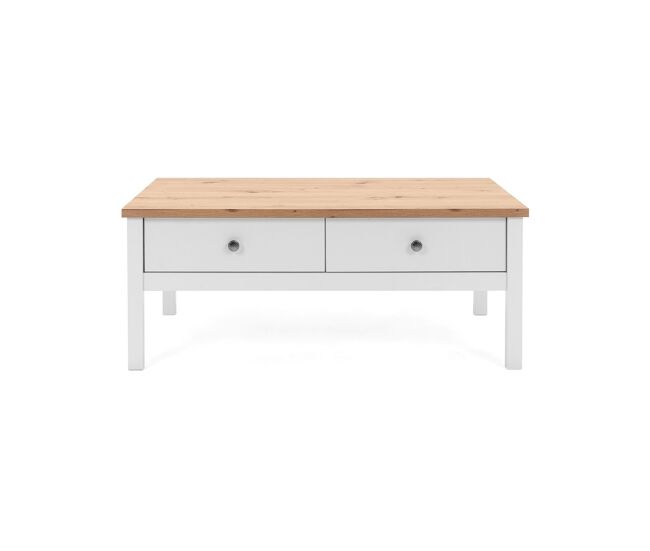 Mesa de centro 2 cajones 100 cm - Acabado blanco y madera