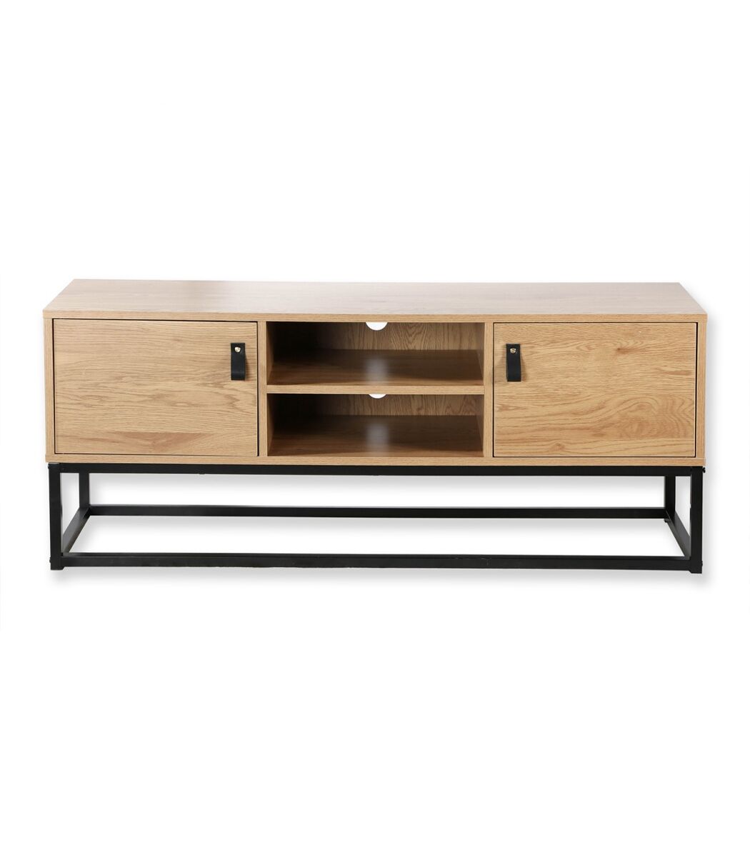 Mueble de tv acabado roble 2 puertas y baldas centrales - 120 cm