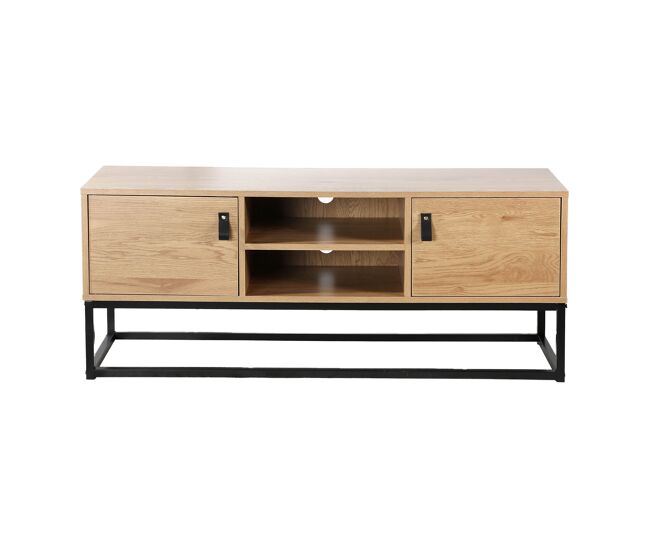 Mueble de TV acabado roble 2 puertas y baldas centrales - 120 cm