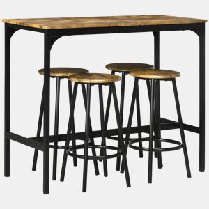 HOMCOM Conjunto de Móveis Altos Mesa e Cadeiras de Bar com 5 Peças Mesa de Refeição Industrial e 4 Bancos Redondos com Estrutura de Metal para Pub Sala de Jantar Marrom Rústico e Preto