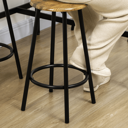 HOMCOM Conjunto de Móveis Altos Mesa e Cadeiras de Bar com 5 Peças Mesa de Refeição Industrial e 4 Bancos Redondos com Estrutura de Metal para Pub Sala de Jantar Marrom Rústico e Preto