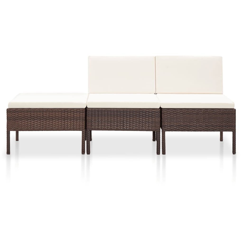 Set muebles de jardín 3 pzas y cojines ratán sintético marrón vidaxl