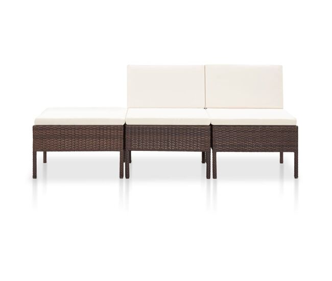 Set muebles de jardín 3 pzas y cojines ratán sintético marrón vidaxl