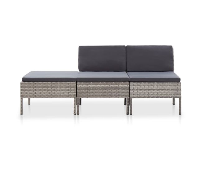 Set de muebles de jardín 3 pzas y cojines ratán sintético gris vidaxl