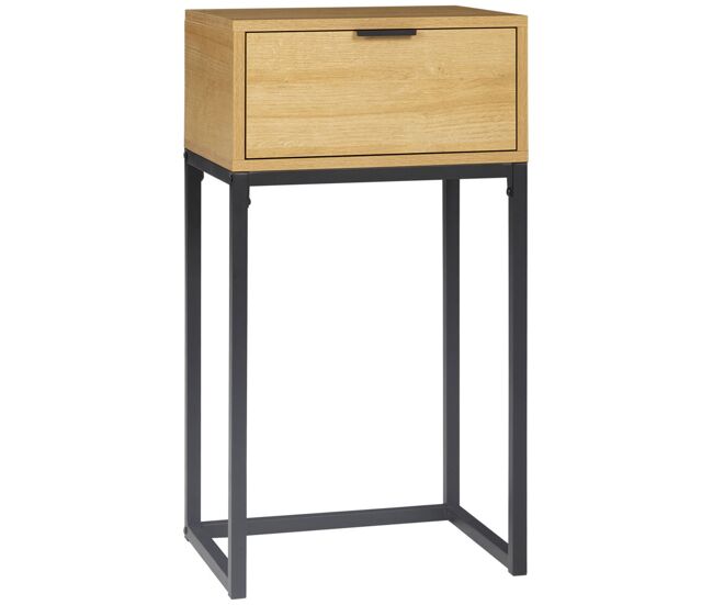 Homcom mesa auxiliar para sofá mesita auxiliar moderna con cajón con patas de acero para pasillo salón dormitorio 40x30x76 cm natural