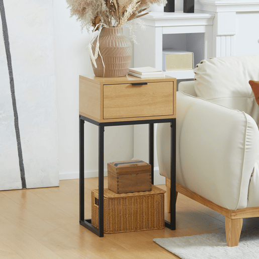 HOMCOM Mesa Consola com Gaveta Consola Moderna Mesa de Entrada com Pés de Aço para Corredor Sala de Estar Dormitório 40x30x76 cm Madeira e Preto