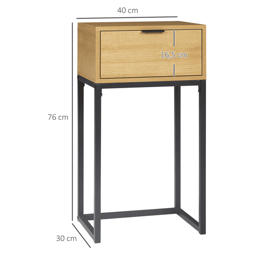 HOMCOM Mesa Consola com Gaveta Consola Moderna Mesa de Entrada com Pés de Aço para Corredor Sala de Estar Dormitório 40x30x76 cm Madeira e Preto