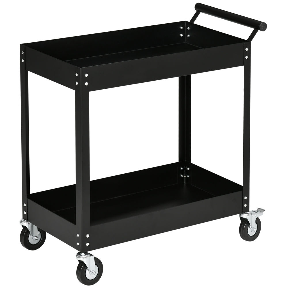 Durhand carro de herramientas con ruedas carro de taller de acero con 2 estantes de almacenamiento y asa lateral para garaje mecánico hogar carga 150 kg 84,5x38x84 cm negro