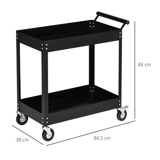 DURHAND Carrinho de Ferramentas de 2 Níveis Carro de de Ferramentas com Rodas para Garagem Oficina Mecânica Carga Máxima 150 kg 84,5x38x84 cm Preto