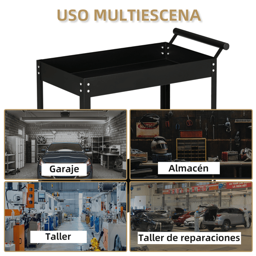 DURHAND Carrinho de Ferramentas de 2 Níveis Carro de de Ferramentas com Rodas para Garagem Oficina Mecânica Carga Máxima 150 kg 84,5x38x84 cm Preto