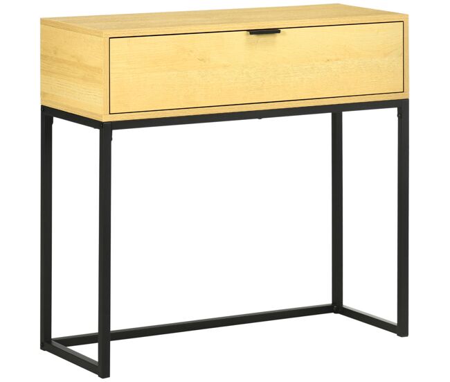Homcom mesa consola con cajón consola auxiliar moderna mesa de entrada con patas de acero para pasillo salón dormitorio 80x30x76 cm natural