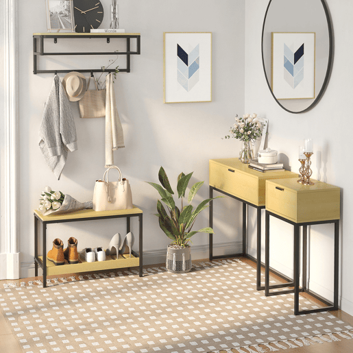 HOMCOM Mesa Consola com Gaveta Consola Moderna Mesa de Entrada com Pés de Aço para Corredor Sala de Estar Dormitório 80x30x76 cm Madeira e Preto