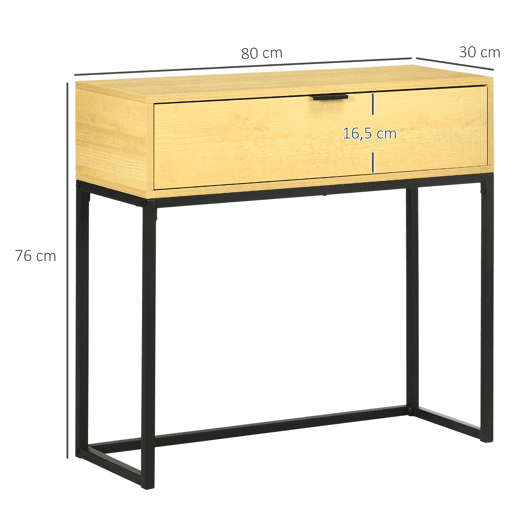 HOMCOM Mesa Consola com Gaveta Consola Moderna Mesa de Entrada com Pés de Aço para Corredor Sala de Estar Dormitório 80x30x76 cm Madeira e Preto