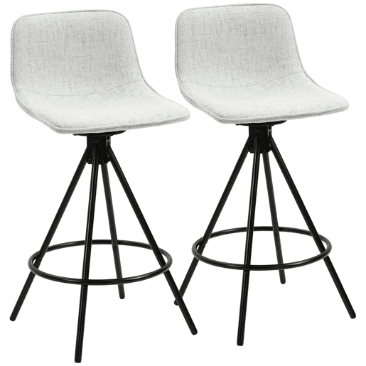 HOMCOM Conjunto de 2 Bancos Altos de Cozinha com Assento Giratório Bancos de Bar Estofados com Tato de Linho e Encosto e Pés de Aço para Sala de Jantar 41,5x47,5x90 cm Cinza Claro