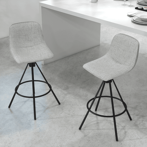 HOMCOM Conjunto de 2 Bancos Altos de Cozinha com Assento Giratório Bancos de Bar Estofados com Tato de Linho e Encosto e Pés de Aço para Sala de Jantar 41,5x47,5x90 cm Cinza Claro
