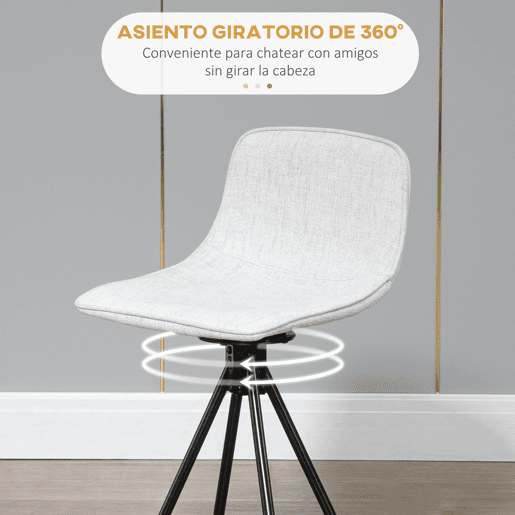 HOMCOM Conjunto de 2 Bancos Altos de Cozinha com Assento Giratório Bancos de Bar Estofados com Tato de Linho e Encosto e Pés de Aço para Sala de Jantar 41,5x47,5x90 cm Cinza Claro
