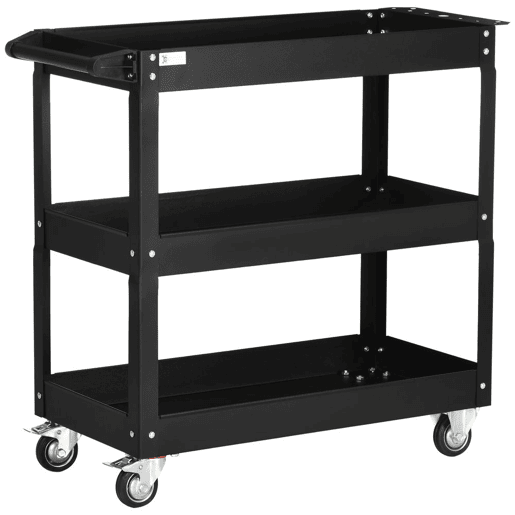 DURHAND Carrinho de Ferramentas com Rodas Carro de Ferramentas de Oficina de Aço com 3 Prateleiras de Armazenamento e Alça Lateral para Garagem Oficina Carga Máxima 150kg 83x35,3x76 cm Preto