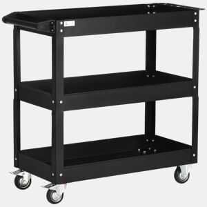 DURHAND Carrinho de Ferramentas com Rodas Carro de Ferramentas de Oficina de Aço com 3 Prateleiras de Armazenamento e Alça Lateral para Garagem Oficina Carga Máxima 150kg 83x35,3x76 cm Preto