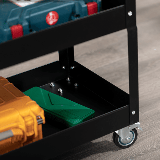 DURHAND Carrinho de Ferramentas com Rodas Carro de Ferramentas de Oficina de Aço com 3 Prateleiras de Armazenamento e Alça Lateral para Garagem Oficina Carga Máxima 150kg 83x35,3x76 cm Preto