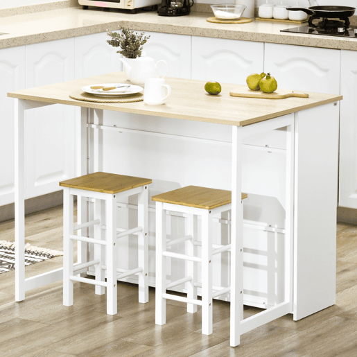 HOMCOM Mesa Alta Extensível com Lateral Dobrável Mesa de Bistró com Compartimentos de Armazenamento e 1 Porta para Cozinha Sala de Jantar 116x79,5x91 cm Branco