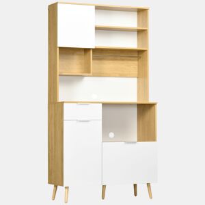 HOMCOM Armário de Cozinha Móvel Auxiliar de Cozinha com 3 Portas Gaveta Prateleira Ajustável Bancada para Micro-Ondas e Suporte para Panos 93x40x180 cm Madeira e Branco