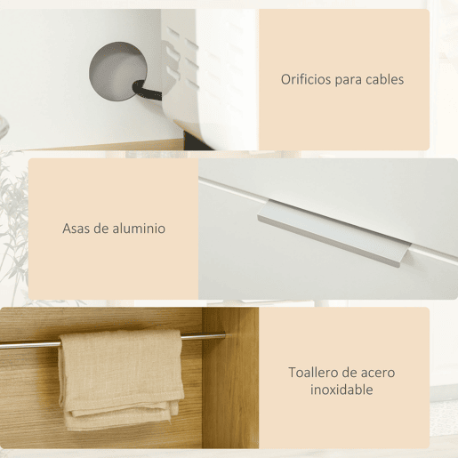 HOMCOM Armário de Cozinha Móvel Auxiliar de Cozinha com 3 Portas Gaveta Prateleira Ajustável Bancada para Micro-Ondas e Suporte para Panos 93x40x180 cm Madeira e Branco