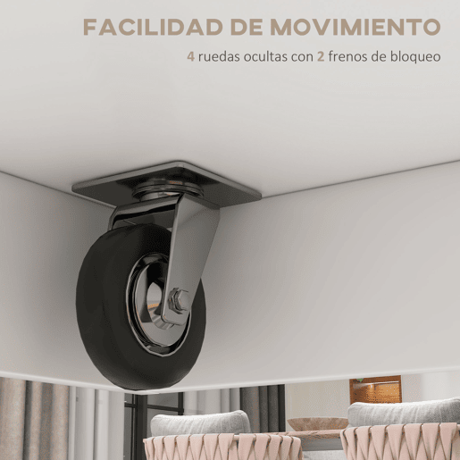HOMCOM Ilha de Cozinha Carrinho de Cozinha com Bancada de Madeira Dobrável 2 Portas 2 Gavetas Prateleira Ajustável e 4 Rodas 105x60x90,5 cm Branco e Madeira