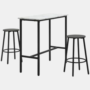 HOMCOM Conjunto de Mesa Alta com 2 Bancos Redondos Conjunto de 3 Peças com Estrutura de Aço Estilo Moderno para Cozinha Sala de Estar Branco e Preto