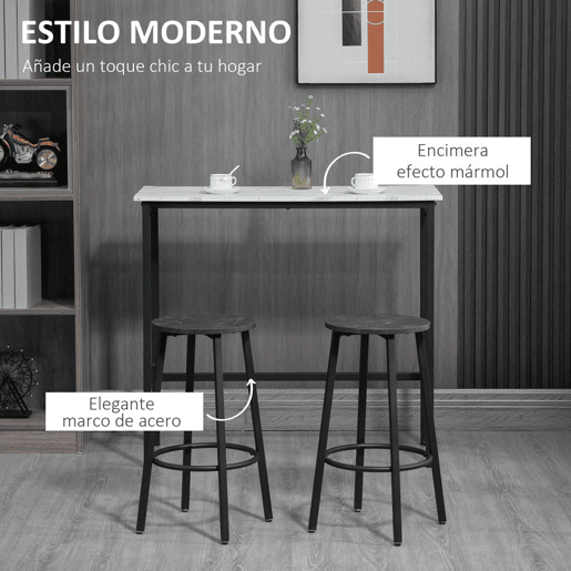 HOMCOM Conjunto de Mesa Alta com 2 Bancos Redondos Conjunto de 3 Peças com Estrutura de Aço Estilo Moderno para Cozinha Sala de Estar Branco e Preto