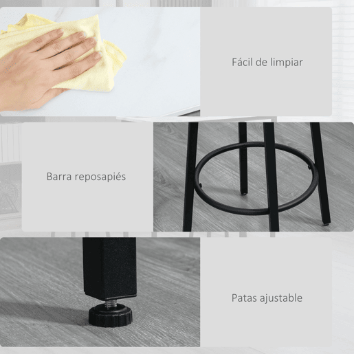HOMCOM Conjunto de Mesa Alta com 2 Bancos Redondos Conjunto de 3 Peças com Estrutura de Aço Estilo Moderno para Cozinha Sala de Estar Branco e Preto