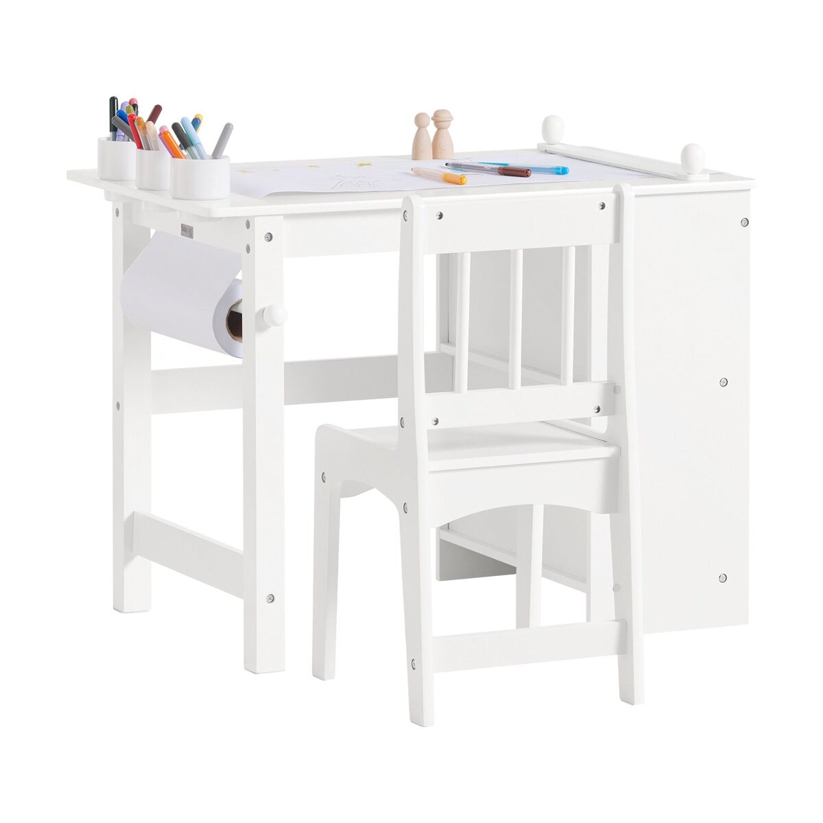 Juego de mesa y silla infantil escritorio infantil con 3 portalápices sobuy kmb60-w blanco 80x54x65,5 cm