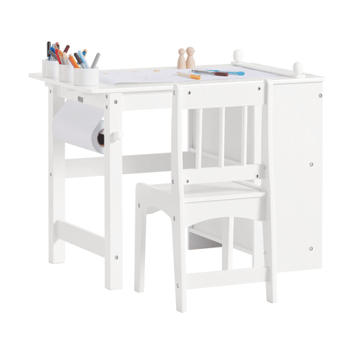 Conjunto de mesa e cadeira para crianças Secretária para crianças com 3 porta-lápis SoBuy KMB60-W branco 80x54x65,5 cm