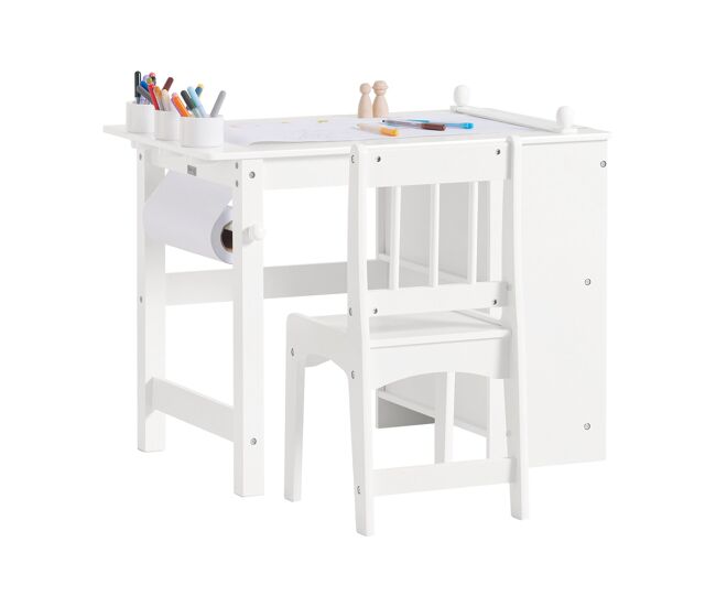 Juego de mesa y silla infantil escritorio infantil con 3 portalápices sobuy kmb60-w blanco 80x54x65,5 cm